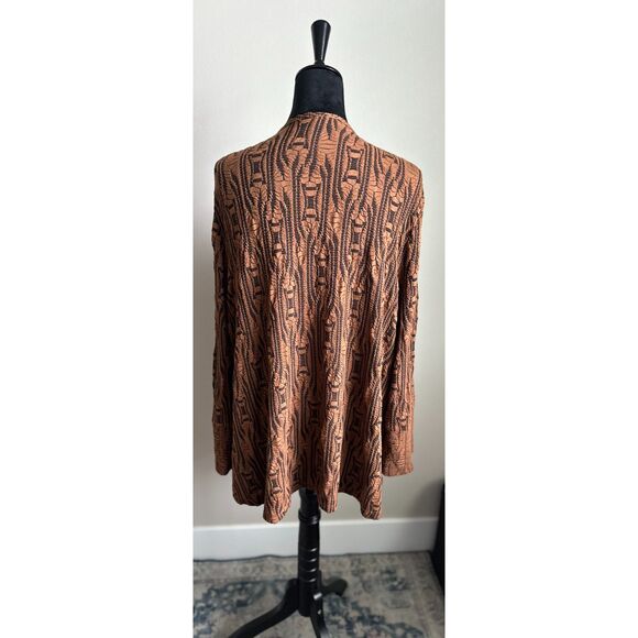 TIANELLO Brown Black Abstract Woven Knit Bell Sleeve Cardigan Sweater Size M - Picture 4 of 9